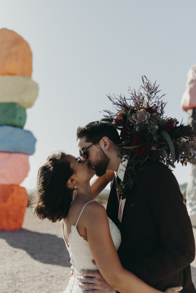 Chantal + Jacob's wedding at 7 Magic Mountains, Las Vegas.